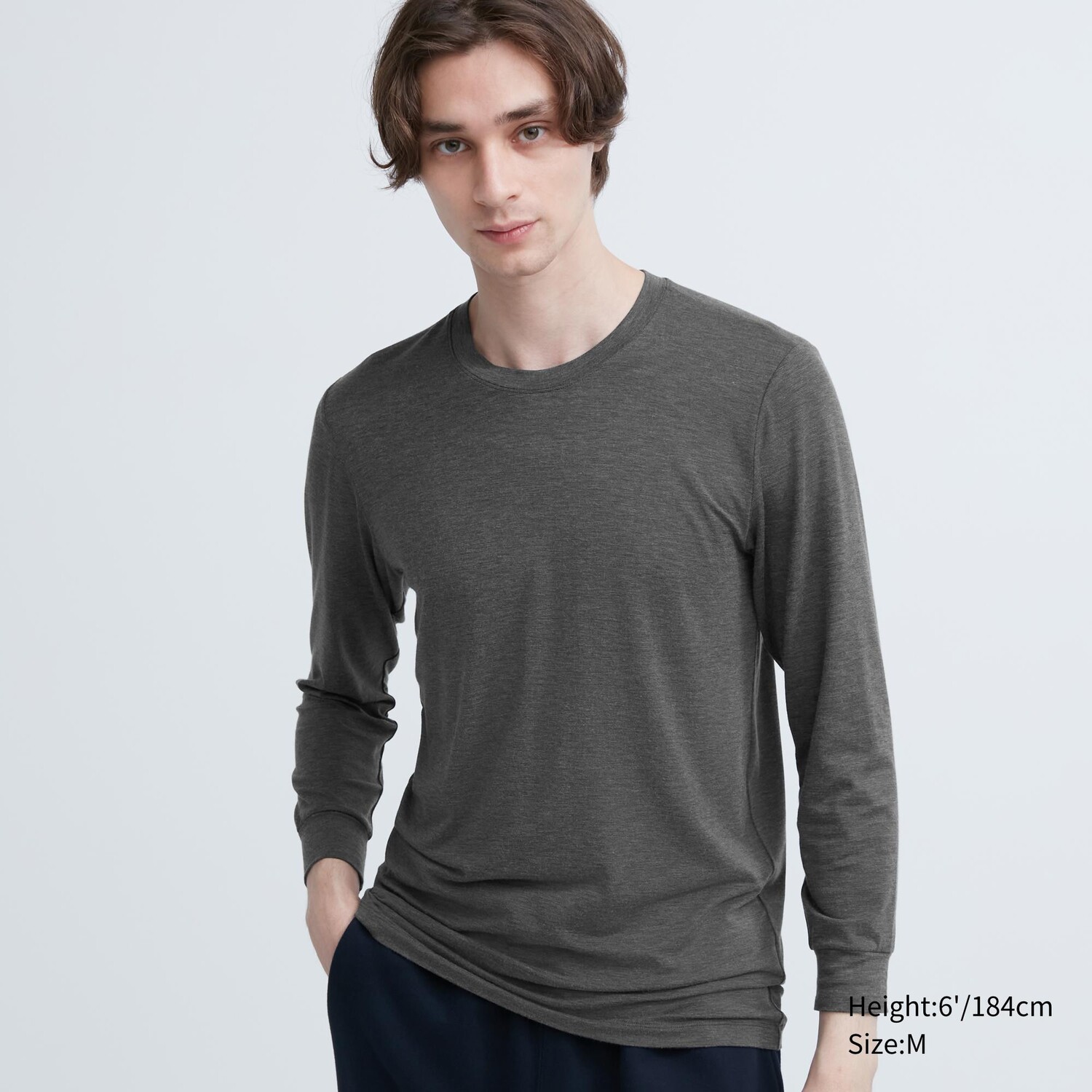 

Термотоп с длинными рукавами и круглым вырезом HEATTECH Uniqlo, темно-серый