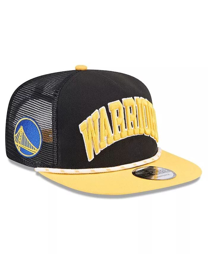 

Мужская черная/золотая кепка Golden State Warriors Throwback Team Arch Golfer Snapback New Era, черный