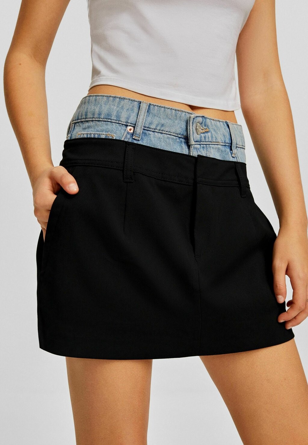 

Юбка-колокольчик Tailored С Контрастной Талией Bershka, черный