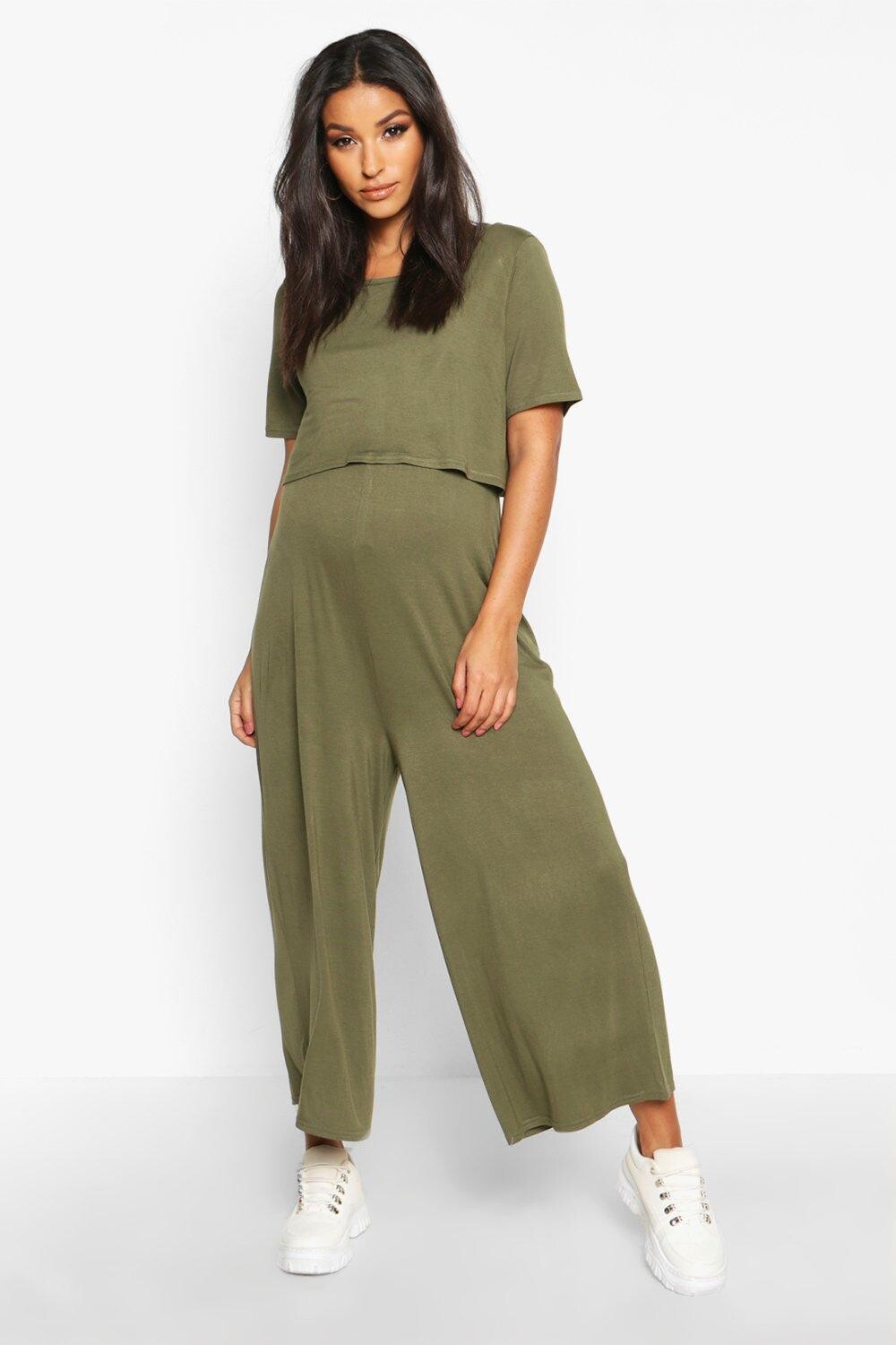 

Комбинезон-кюлот для беременных и кормящих мам boohoo, хаки