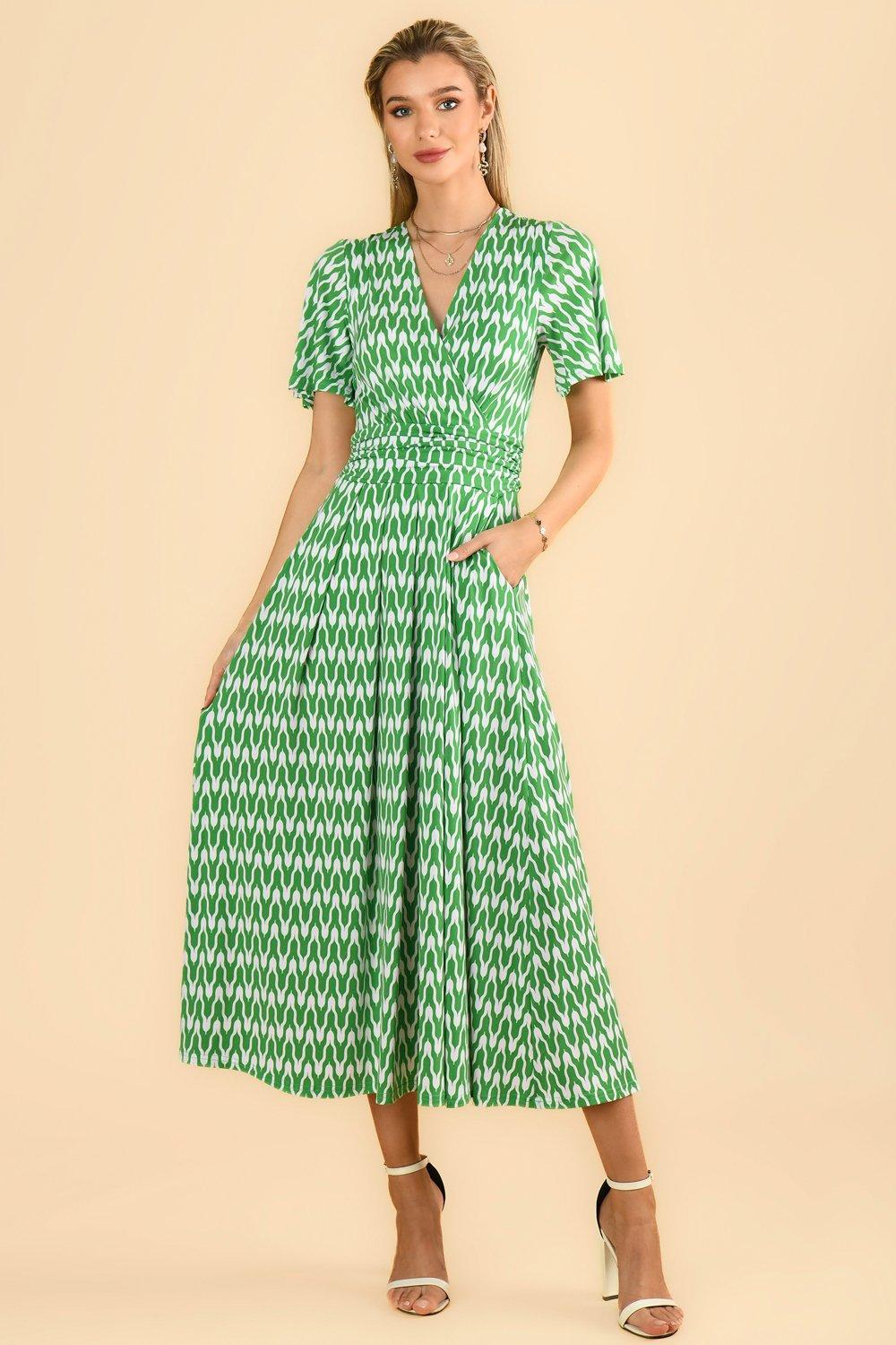 цена Трикотажное платье макси Jaylynn с расклешенными рукавами Jolie Moi, зеленый