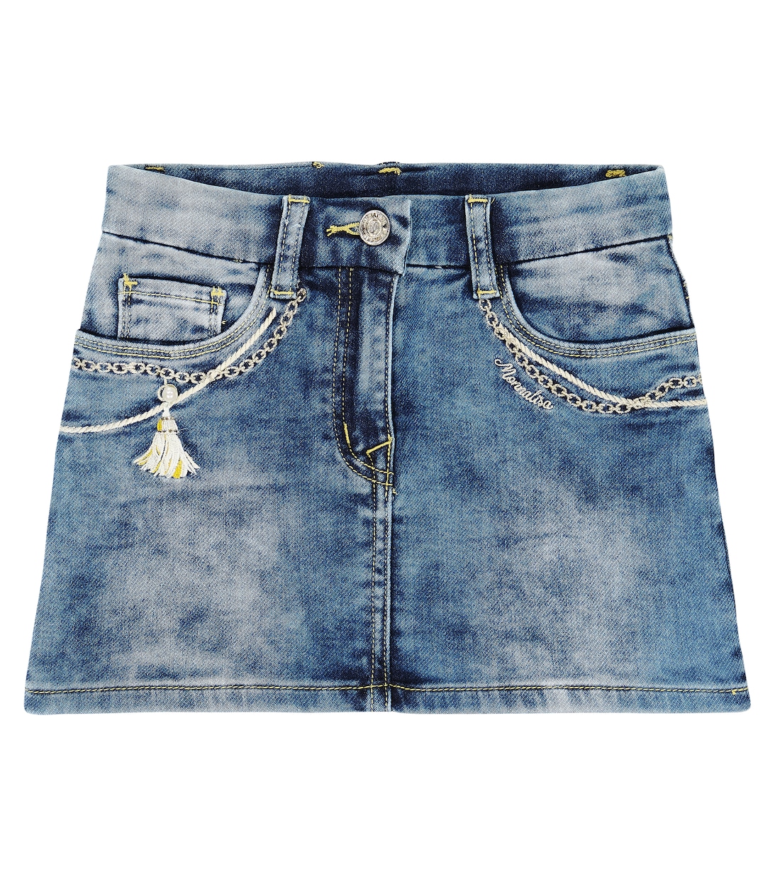 Джинсовая мини-юбка с вышивкой Monnalisa, синий юбка джинсовая с вышивкой pamela s синий