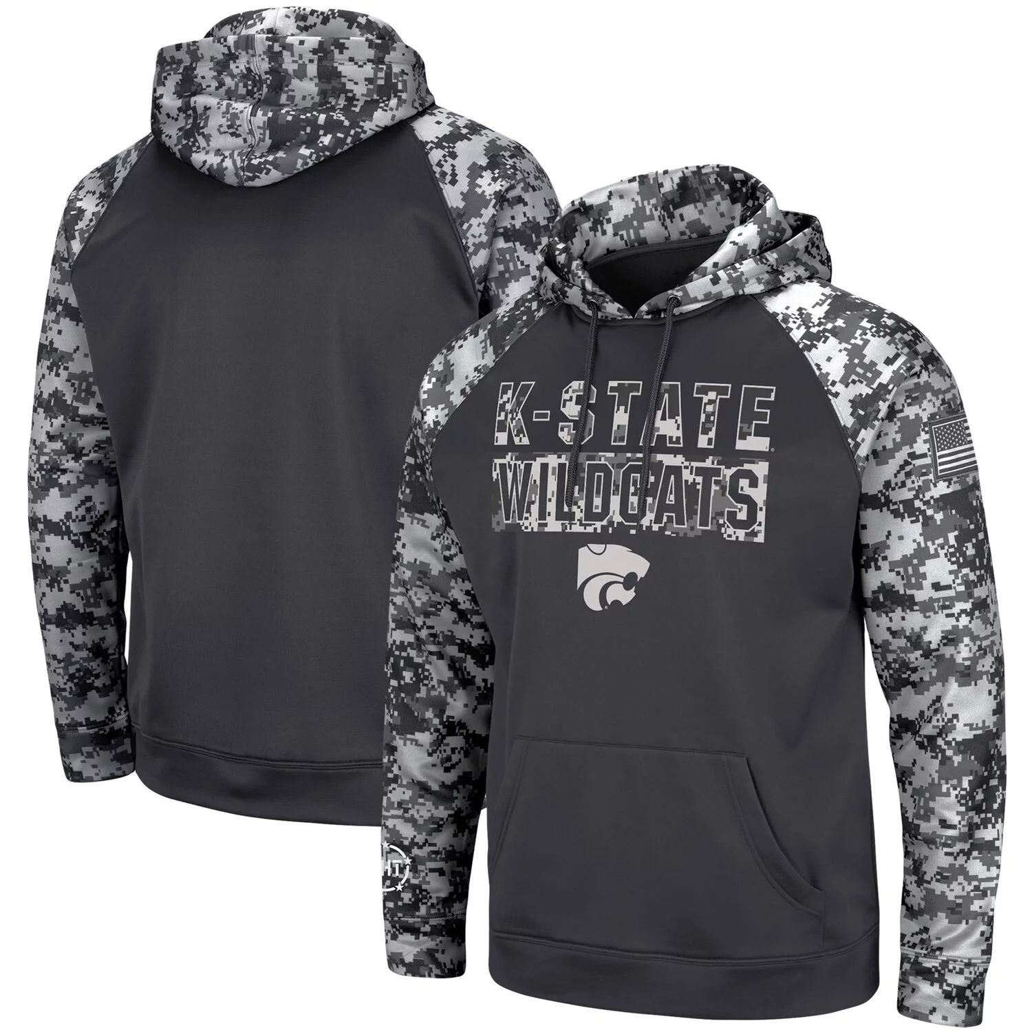 

Мужской темно-серый пуловер с капюшоном Kansas State Wildcats OHT Military Appreciation Digi Camo, большой и высокий пуловер Colosseum