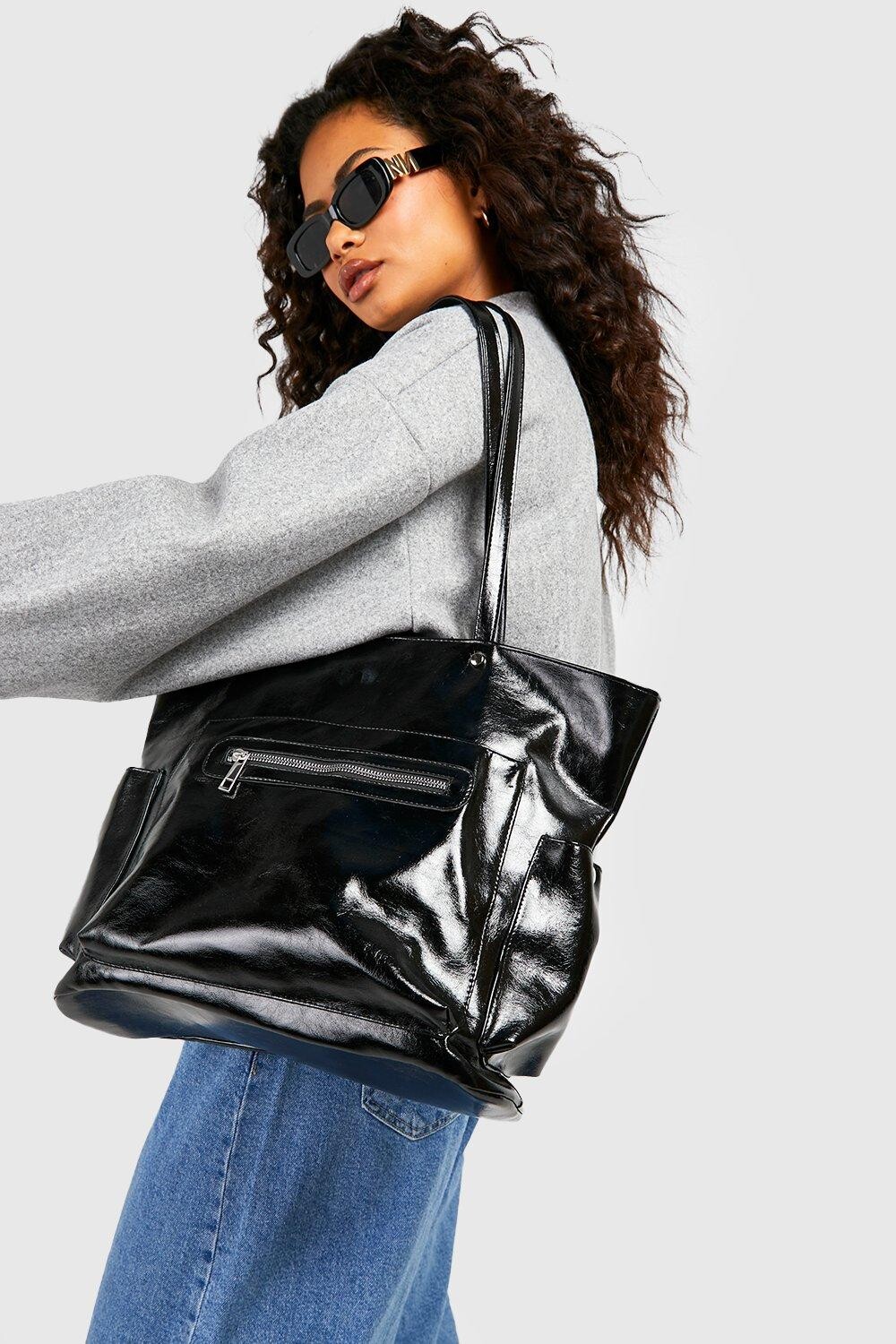 

Большая сумка-тоут на молнии и заклепках Boohoo, черный
