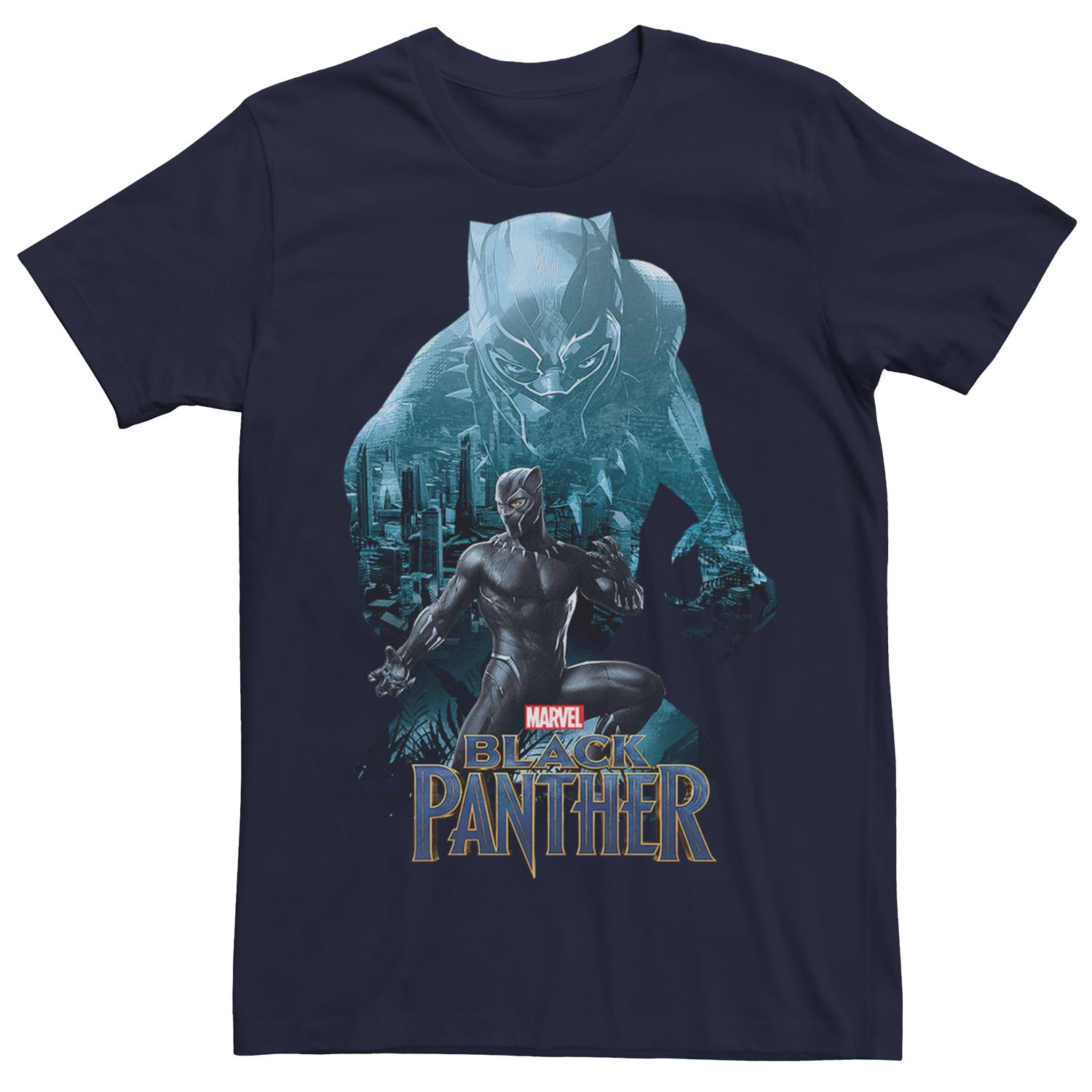 Мужская футболка с рисунком Marvel Black Panther Blue Panther Licensed Character мужская футболка с изображением маски marvel black panther erik killmonger licensed character