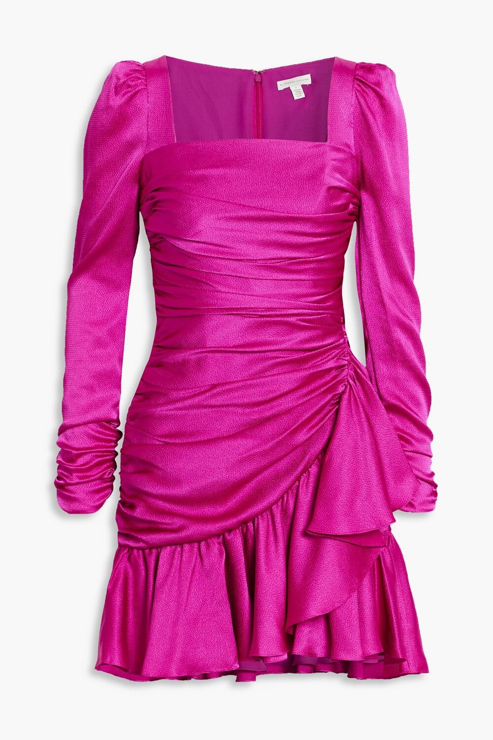 

Платье мини из кованого атласа со сборками ML MONIQUE LHUILLIER, фуксия