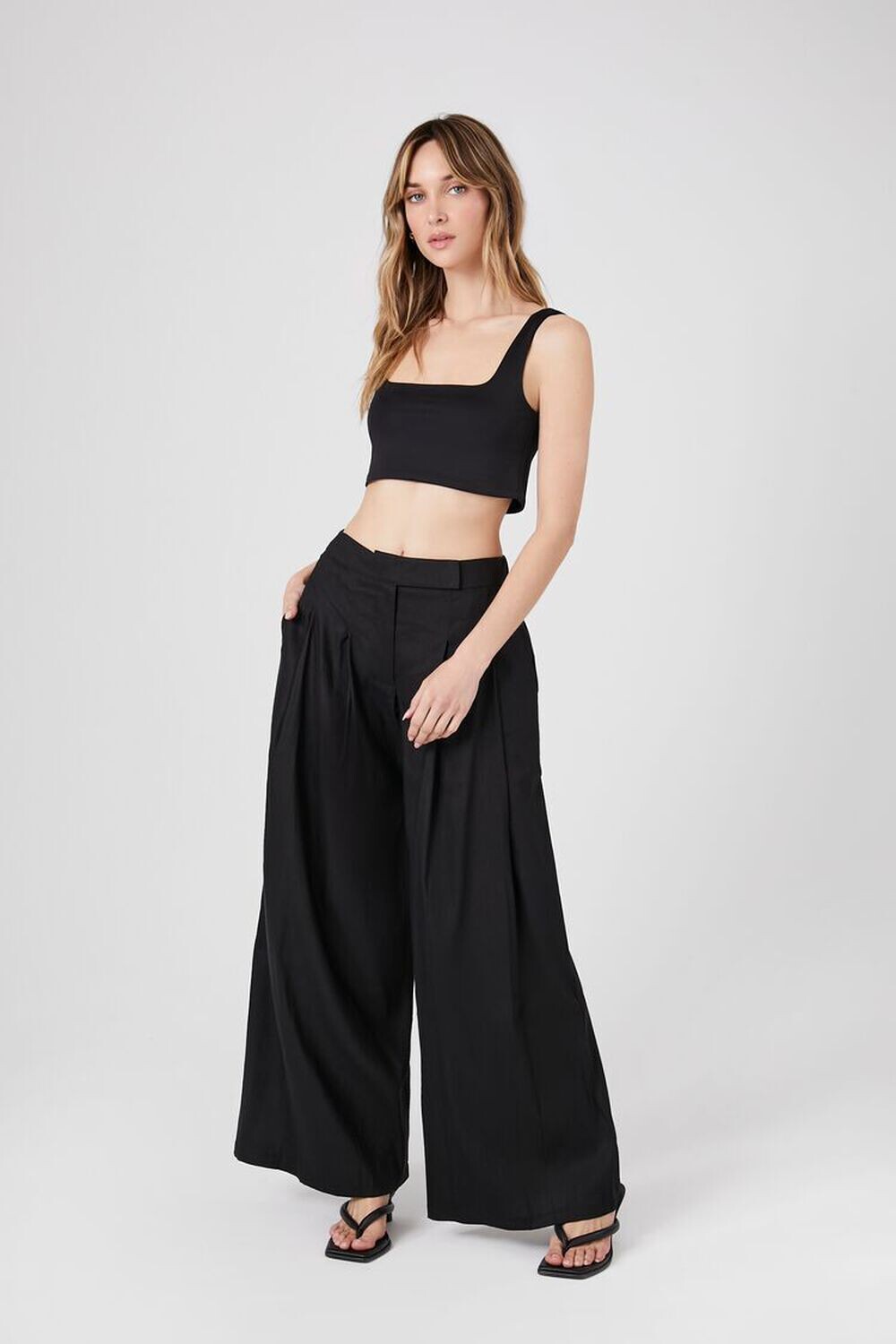 

Широкие брюки из льняной ткани Forever 21, черный
