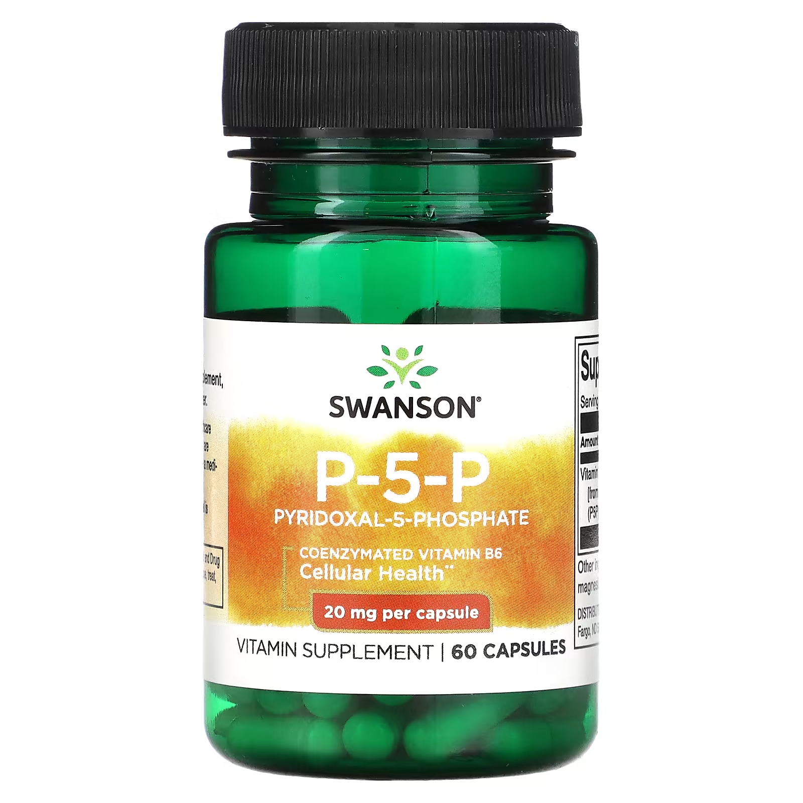 Витаминная добавка Swanson P-5-P 20 мг, 60 капсул swanson p 5 p двойная сила действия 40 мг в капсуле 60 капсул