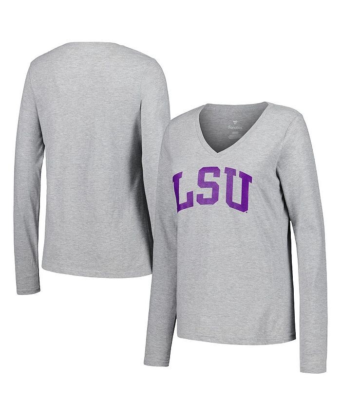 

Женская фирменная футболка серого цвета Хизер с v-образным вырезом LSU Tigers Basic Arch с длинными рукавами и v-образным вырезом Fanatics, серый