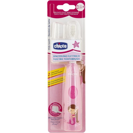Розовая электрическая зубная щетка со сменной батареей и сменной насадкой Chicco