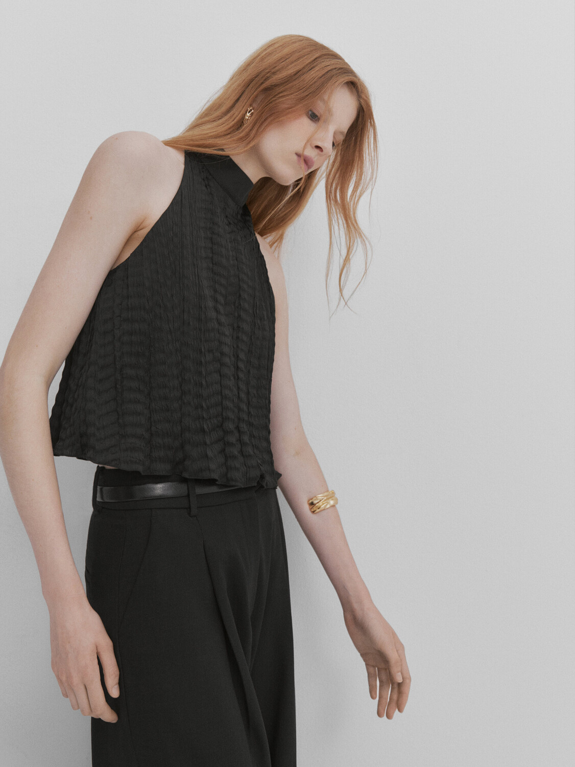 

Плиссированный топ Massimo Dutti, черный
