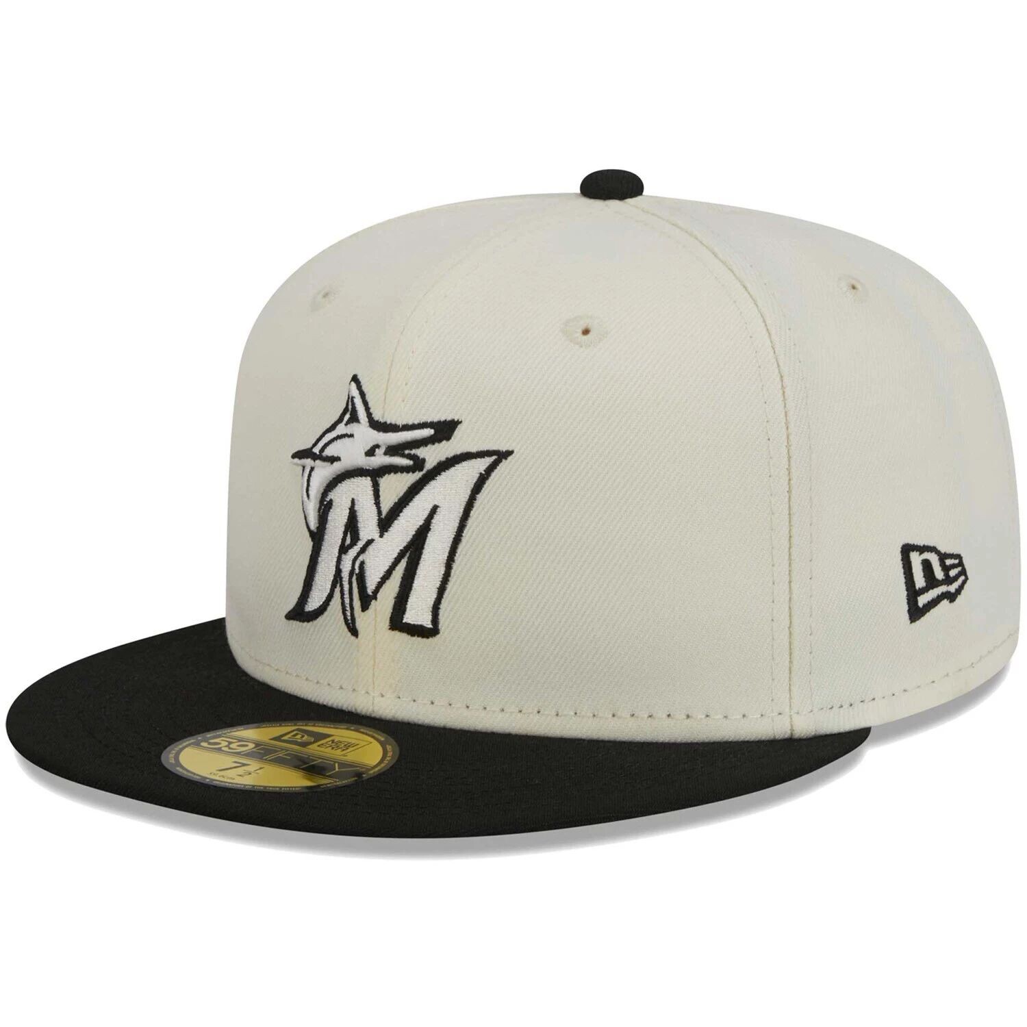 

Мужская приталенная шляпа New Era Stone/Black Miami Marlins Chrome 59FIFTY