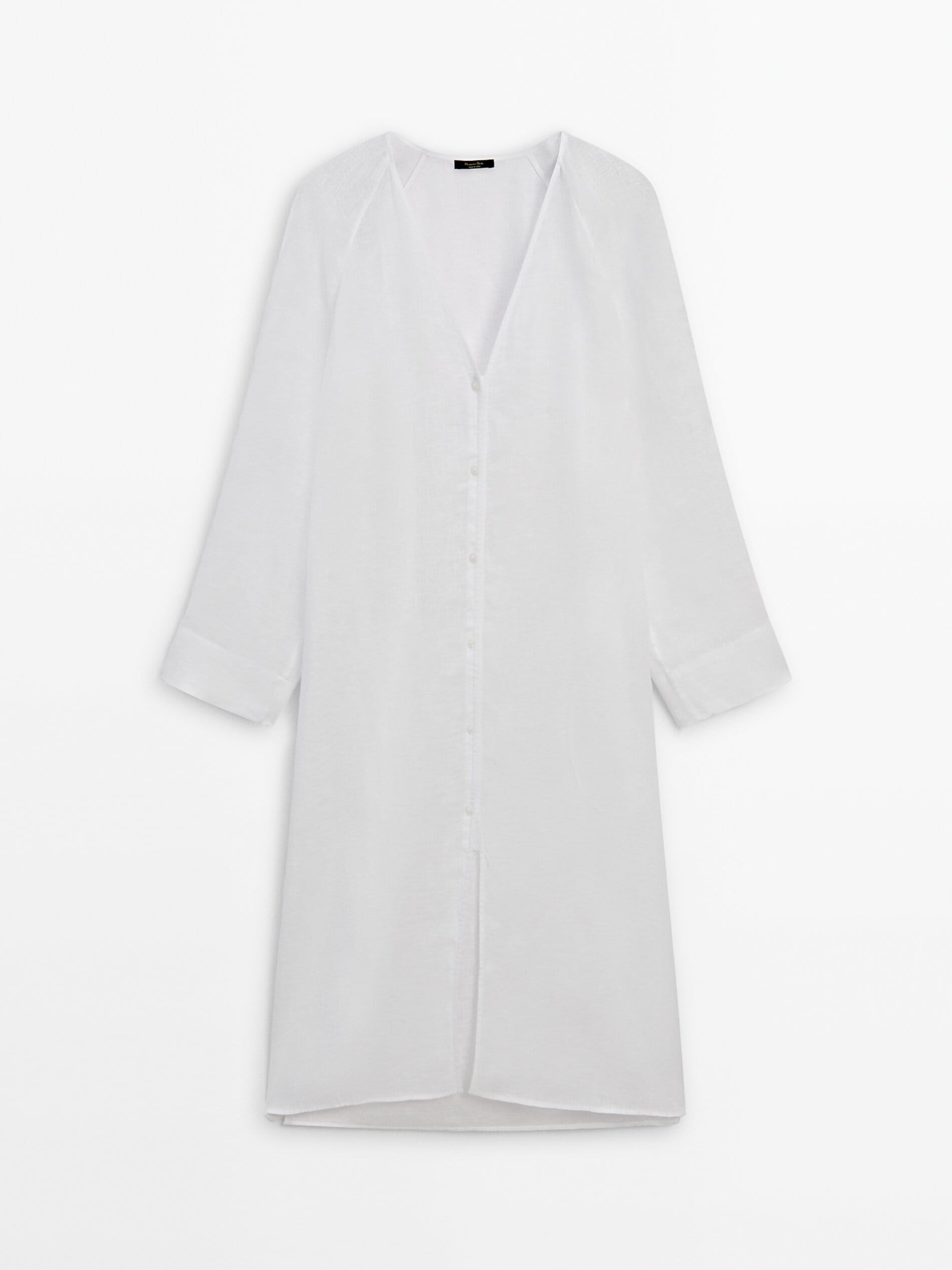 Блузка оверсайз макси из 100% льна Massimo Dutti, белый