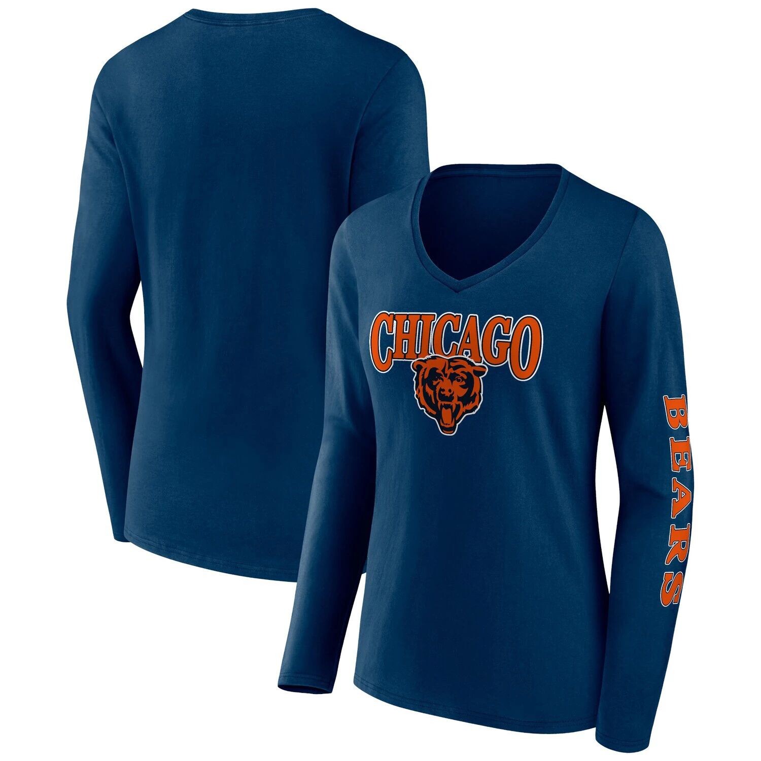 

Женская темно-синяя футболка Fanatics с надписью Chicago Bears и v-образным вырезом с длинными рукавами Fanatics, Синий