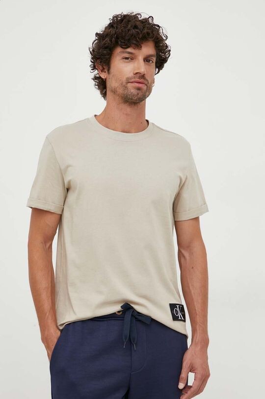 

Хлопковая футболка Calvin Klein Jeans, бежевый