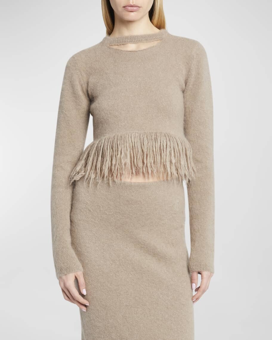 

Укороченный свитер с длинными рукавами и вырезами с бахромой JW Anderson