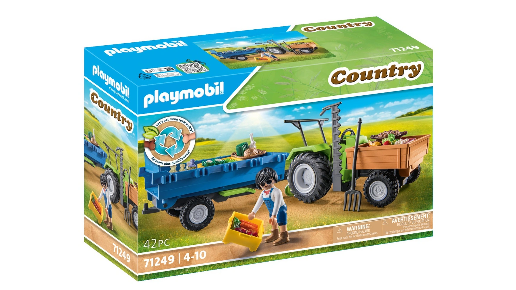 Country трактор с прицепом Playmobil конструктор cities город трактор с прицепом 263 детали 4207 ребенку