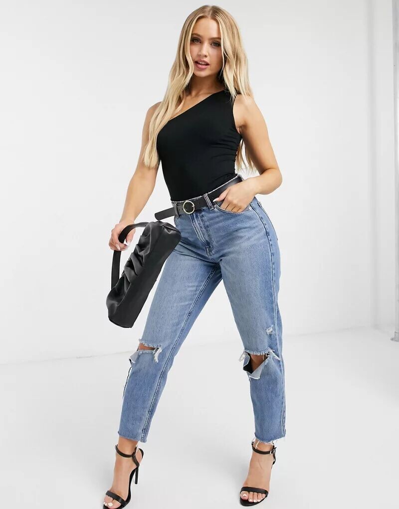 

Черное базовое боди с асимметричными рукавами Flounce London