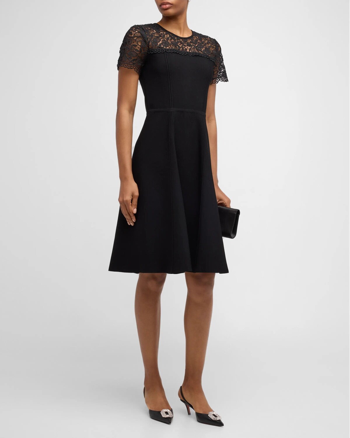 

Трикотажное платье миди с кружевной вставкой Carolina Herrera, цвет Black