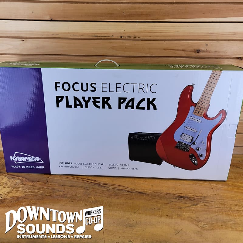 цифровой продукт пакет стартовый Электрогитара Kramer Focus Electric Guitar Player Pack - Includes Amp, Strap, Cable, Tuner, Picks - Black