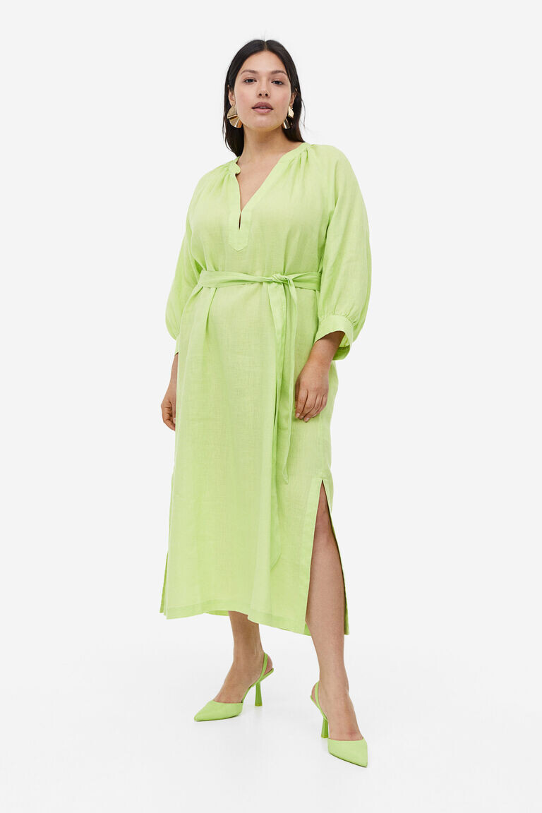 

Льняное платье с поясом H&M, зеленый