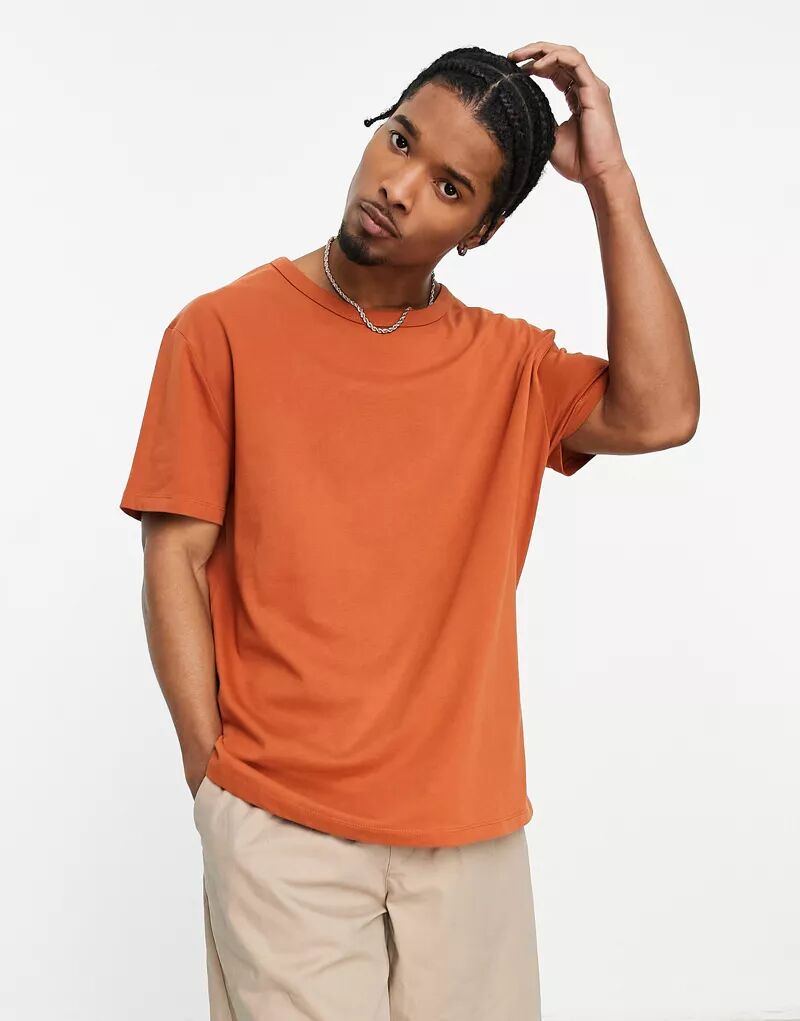 Оранжевая тяжелая футболка свободного кроя ASOS цена и фото