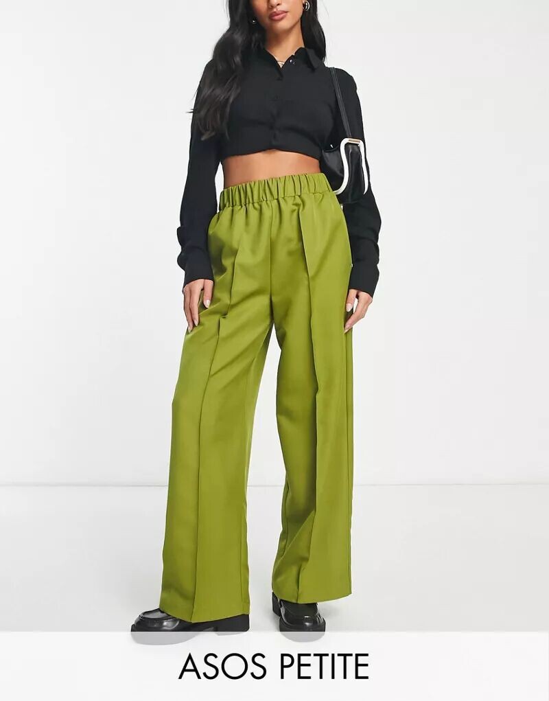 

Узкие брюки цвета хаки с эластичной резинкой на талии ASOS Petite