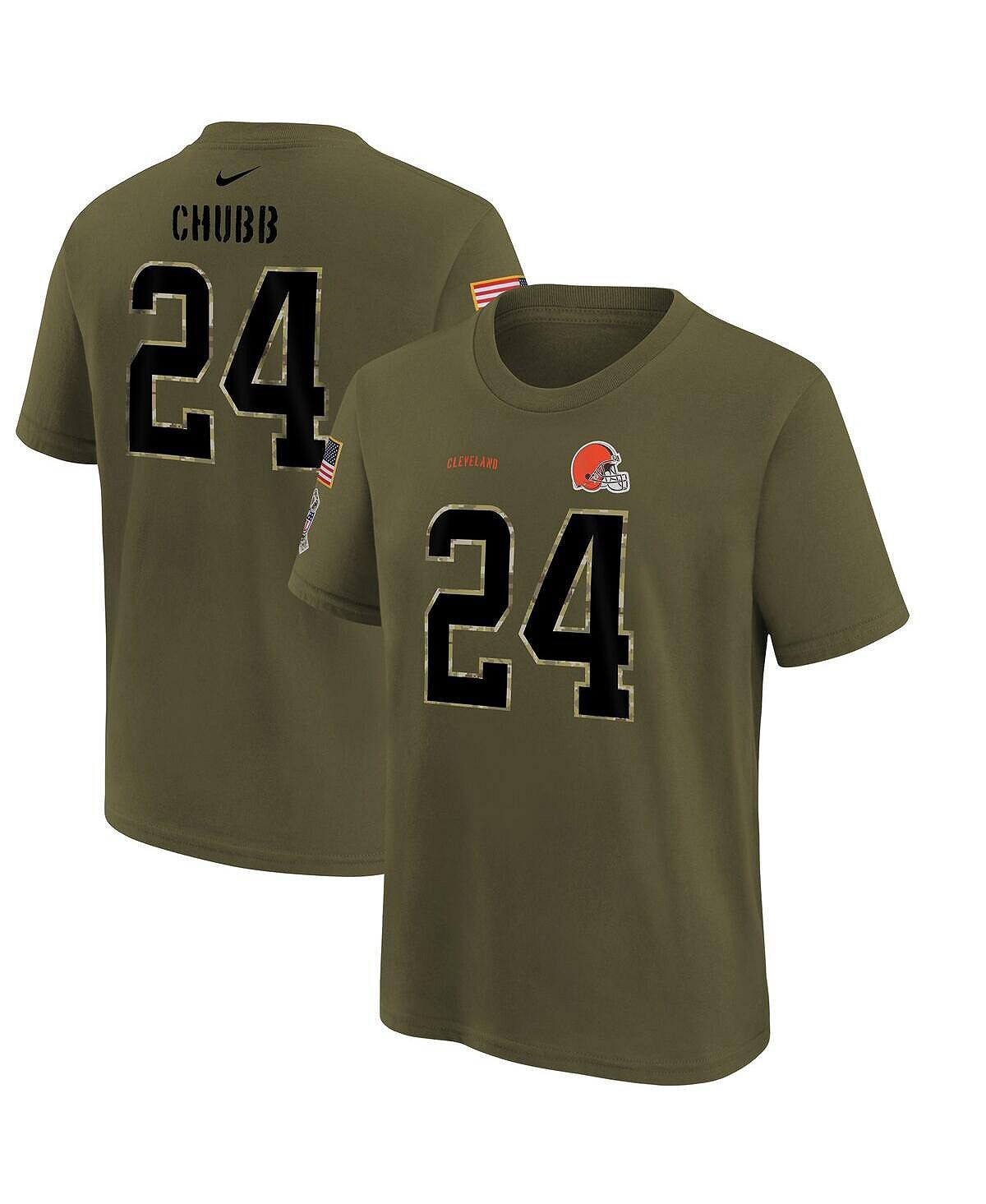 

Футболка с именем и номером команды Big Boys Nick Chubb Olive Cleveland Browns 2022 Nike