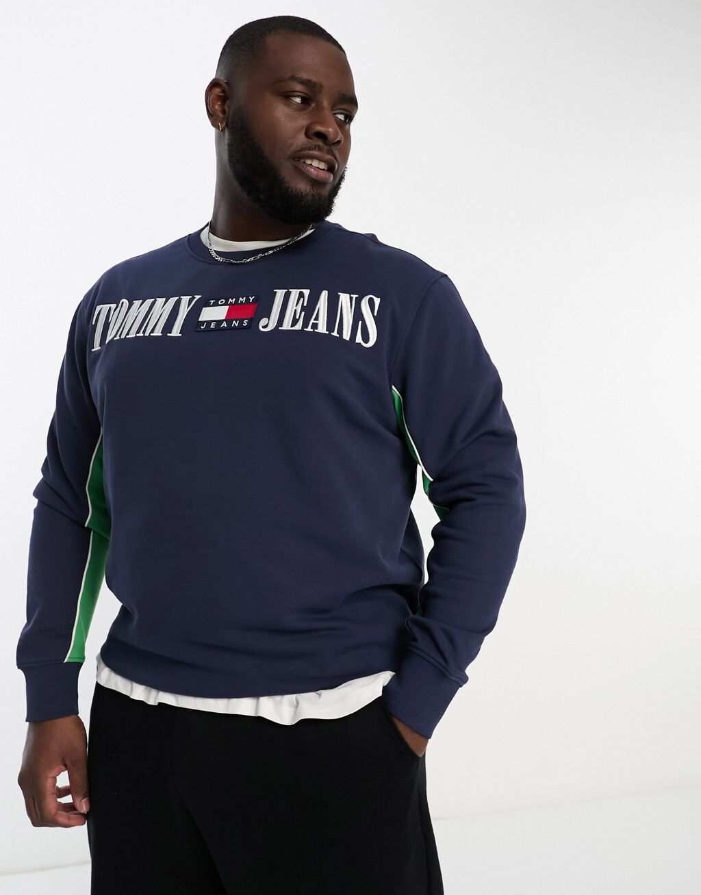 

Темно-синий свитшот с логотипом и полосками Tommy Jeans Big & Tall