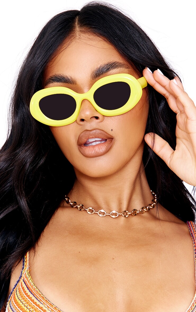 

PrettyLittleThing Ярко-желтые солнцезащитные очки в круглой оправе с пузырьковой оправой