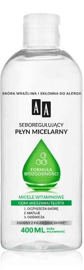 

Мицеллярный флюид АА Себорегулирующий «Формула биосовместимости», для комбинированной/жирной кожи, 400 мл, AA