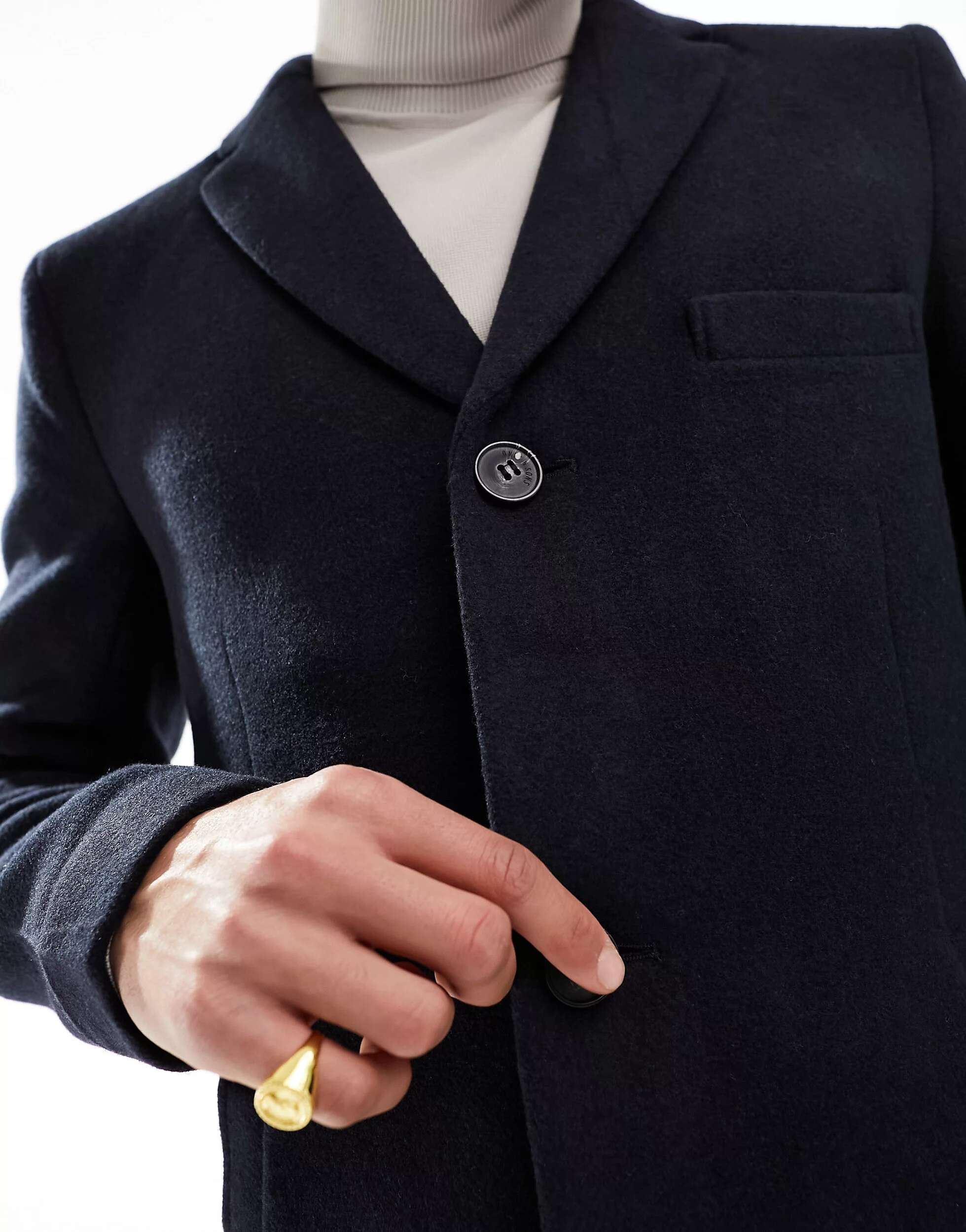 Темно-синее пальто из смесовой шерсти Only & Sons темно синее объемное пальто из смесовой шерсти asos