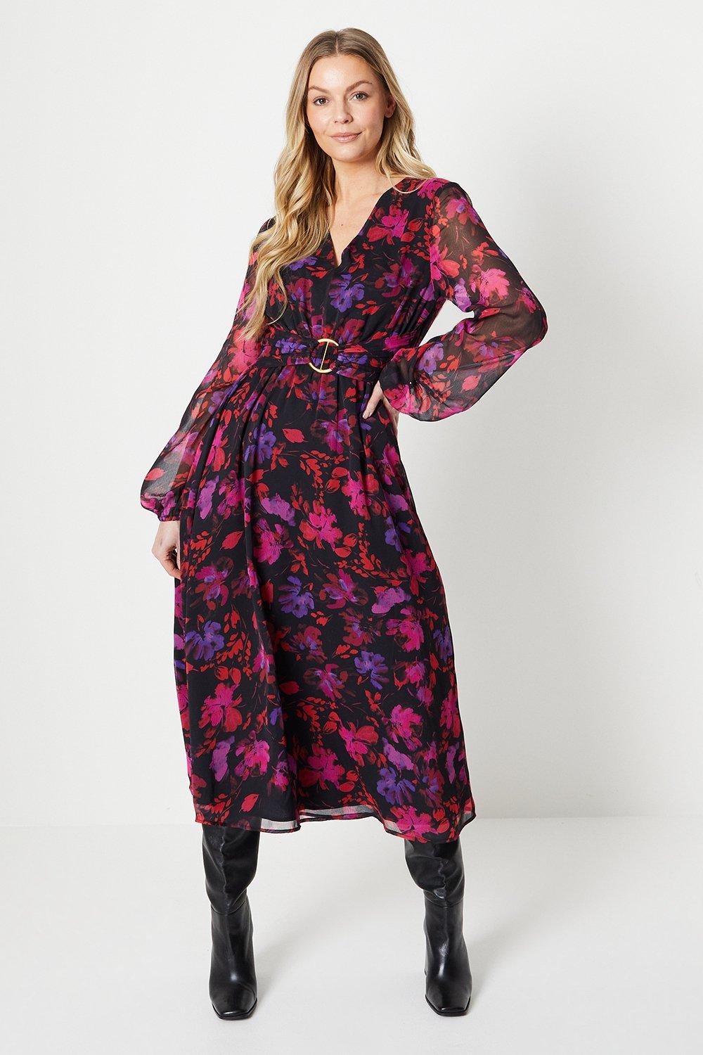 цена Высокое платье-миди с поясом и цветочным принтом Wallis, розовый