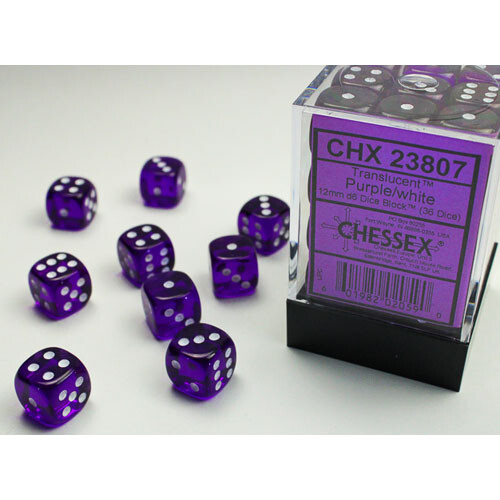 

Аксессуары Chessex Chessex 12mm d6 Set: Translucent - Purple w/White (36)