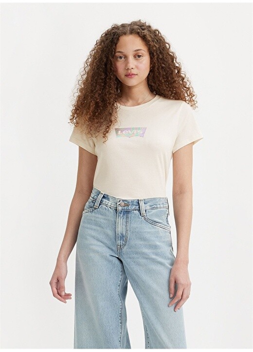

Белая женская футболка с круглым вырезом с принтом Levis, Белый