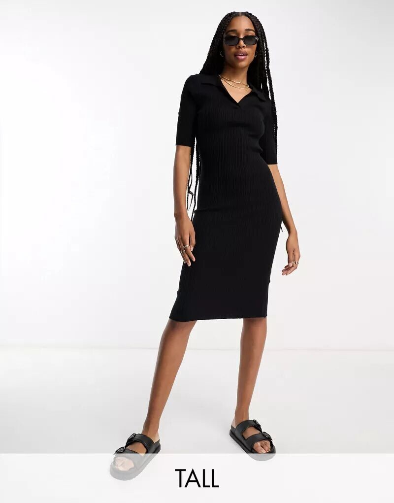 

Черное платье-футболка миди в рубчик Vero Moda