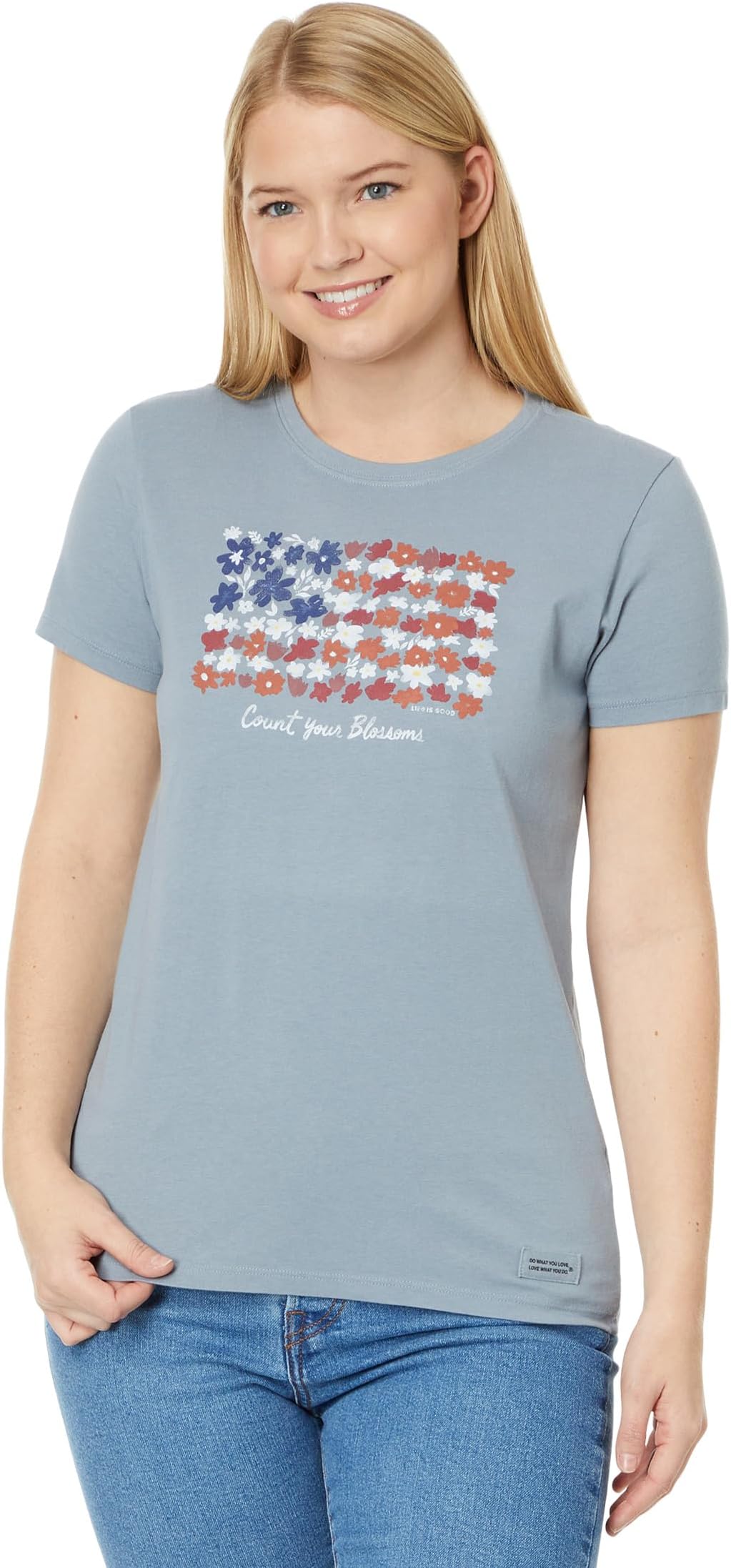 

Футболка Life is Good Count Your Blossoms USA Flag Short Sleeve CrusherTee, цвет Stone Blue