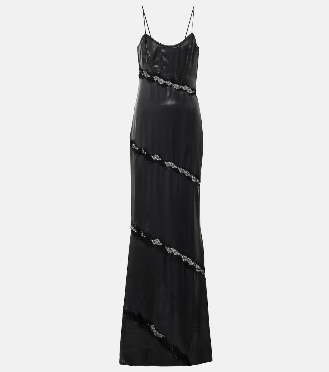 Платье из искусственной кожи с кружевной вышивкой ALESSANDRA RICH, черный