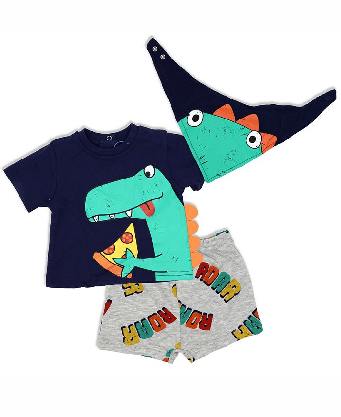 Шорты с динозавром для маленьких мальчиков, футболка и нагрудник, комплект из 3 предметов Lily & Jack, мультиколор