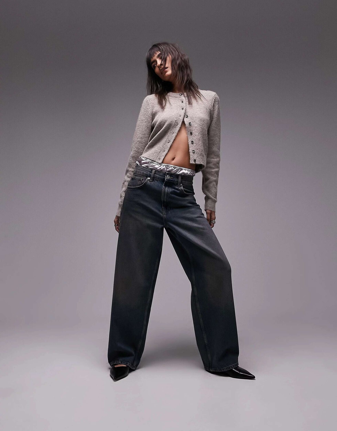 

Джинсы-бойфренды с низкой посадкой Topshop Gilmore грязно-синего цвета