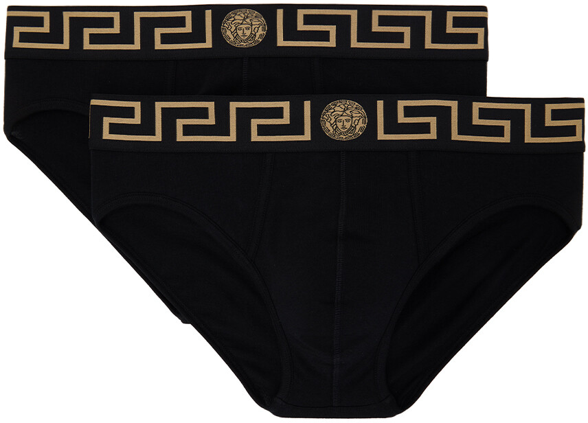 

Versace Underwear Комплект из двух черных трусов с каймой греческого цвета