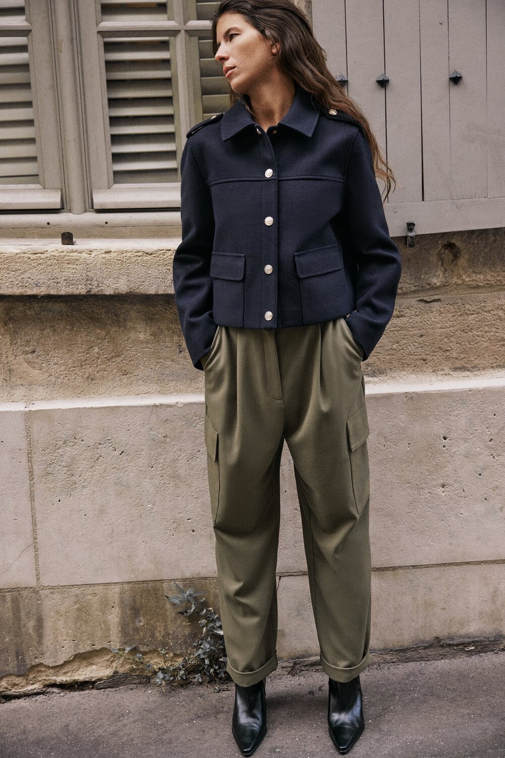 

Брюки карго с завышенной талией ZARA, хаки