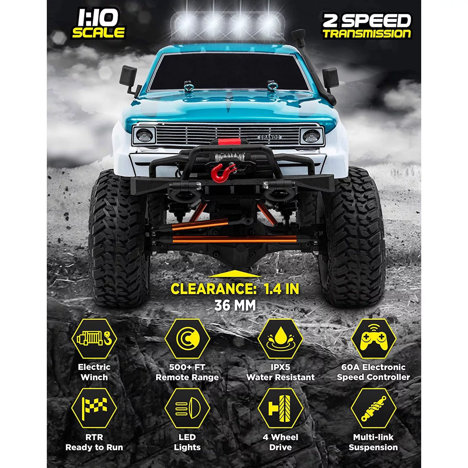 

LAEGENDARY Grando Масштаб 1:10 RTR RC Remote Control Rock Crawler SUV, сине-зеленый LAEGENDARY