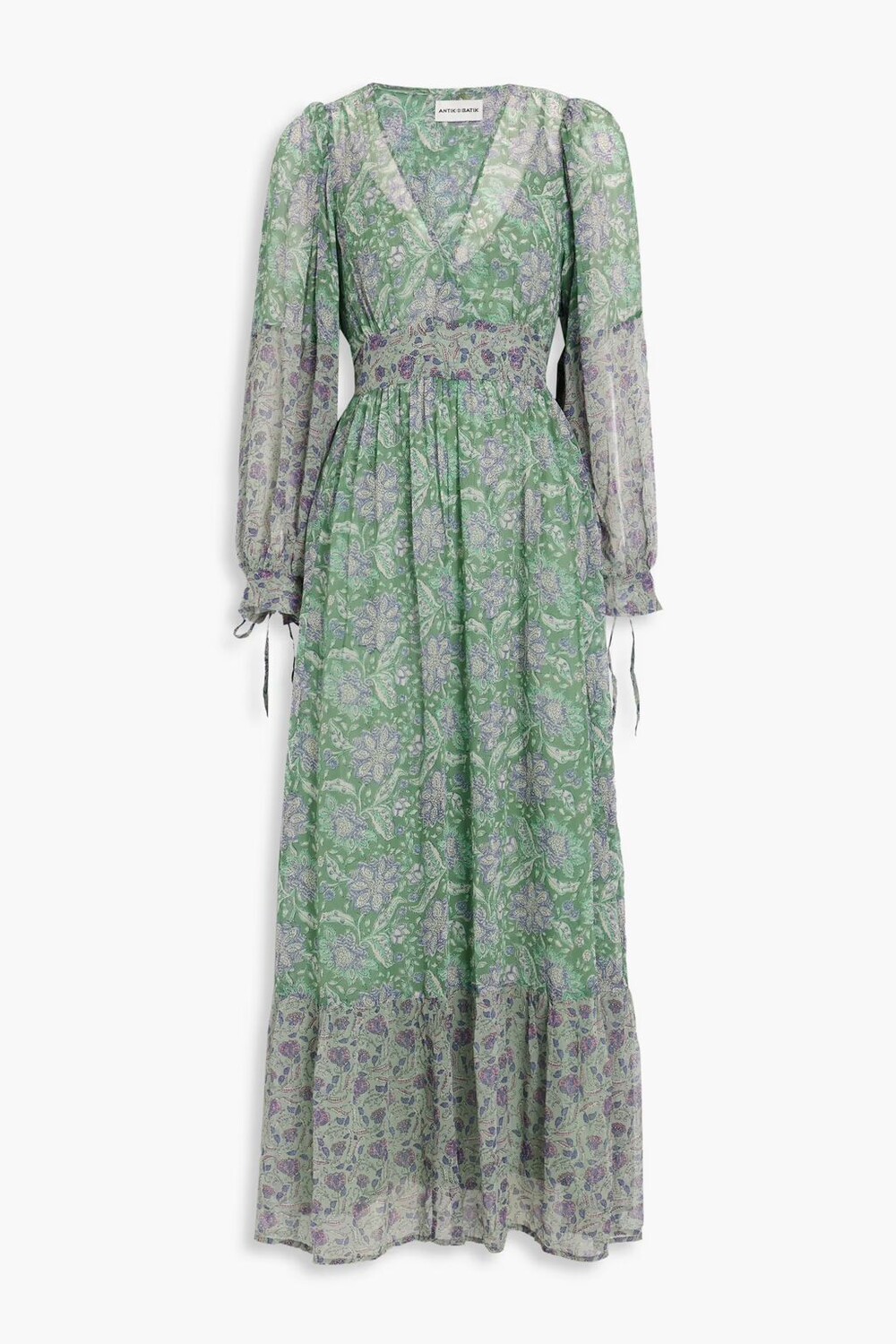 

Платье макси Loah из хлопковой вуали со сборками и принтом Antik Batik, цвет Leaf green