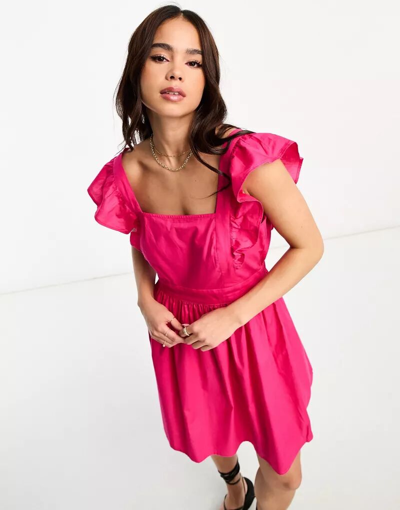 цена Эксклюзивное ярко-розовое мини-платье JDY с рюшами