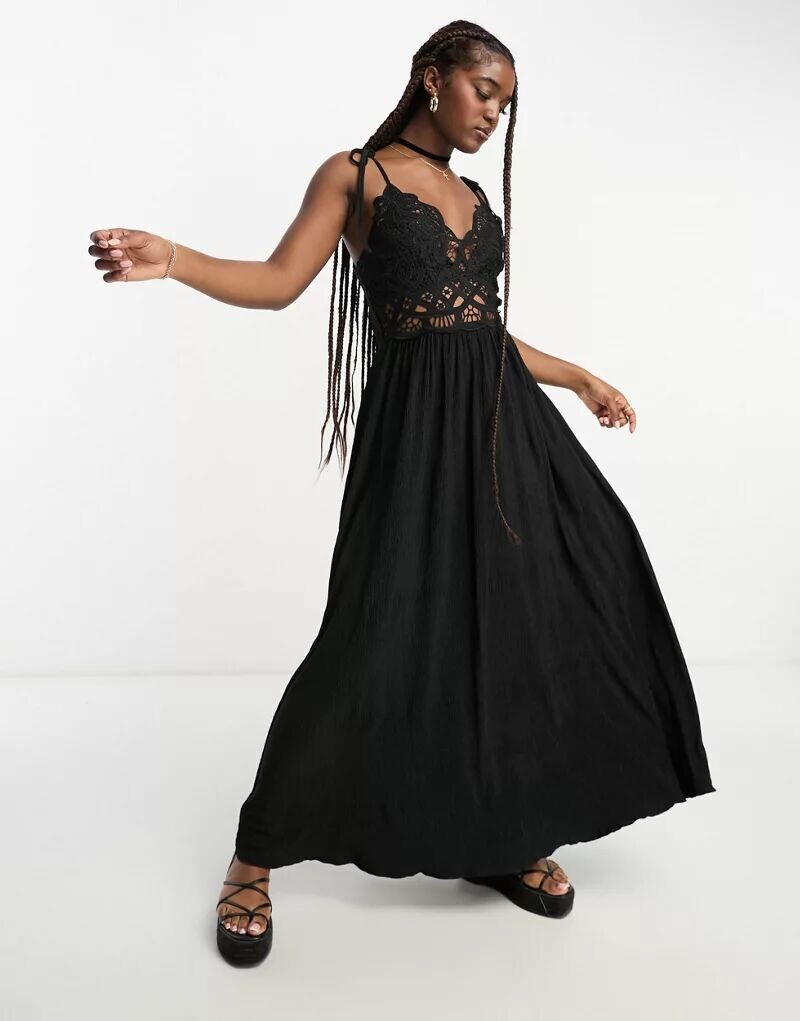 

Черное платье макси с кружевными бретелями Miss Selfridge