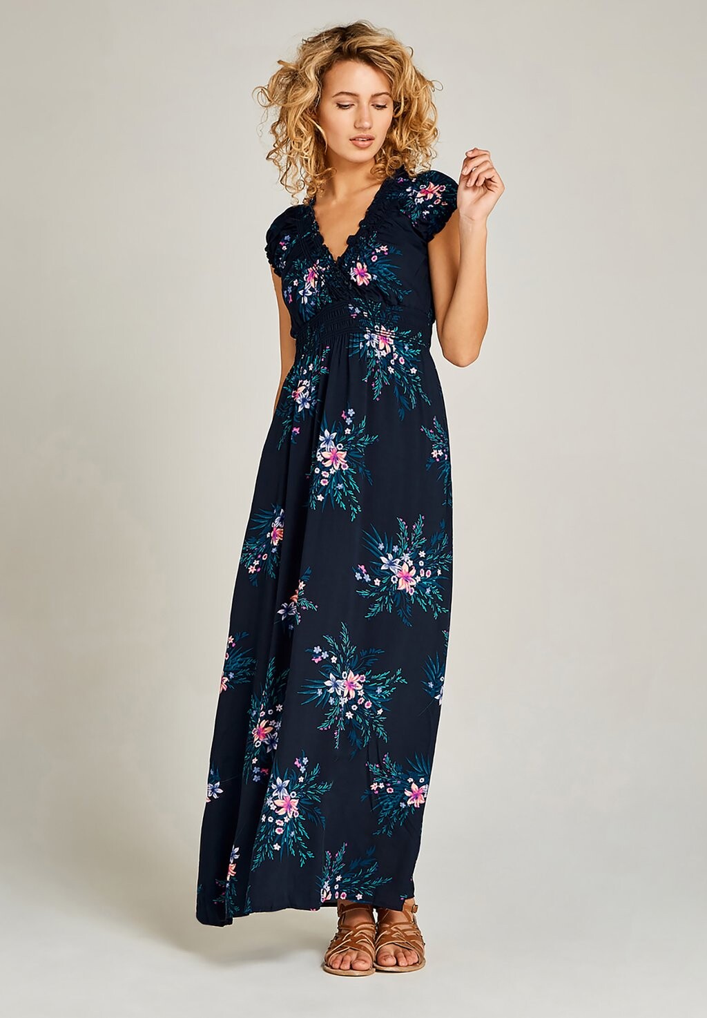 Платье макси HIBISCUS SPRAY SMOCK Apricot, цвет navy