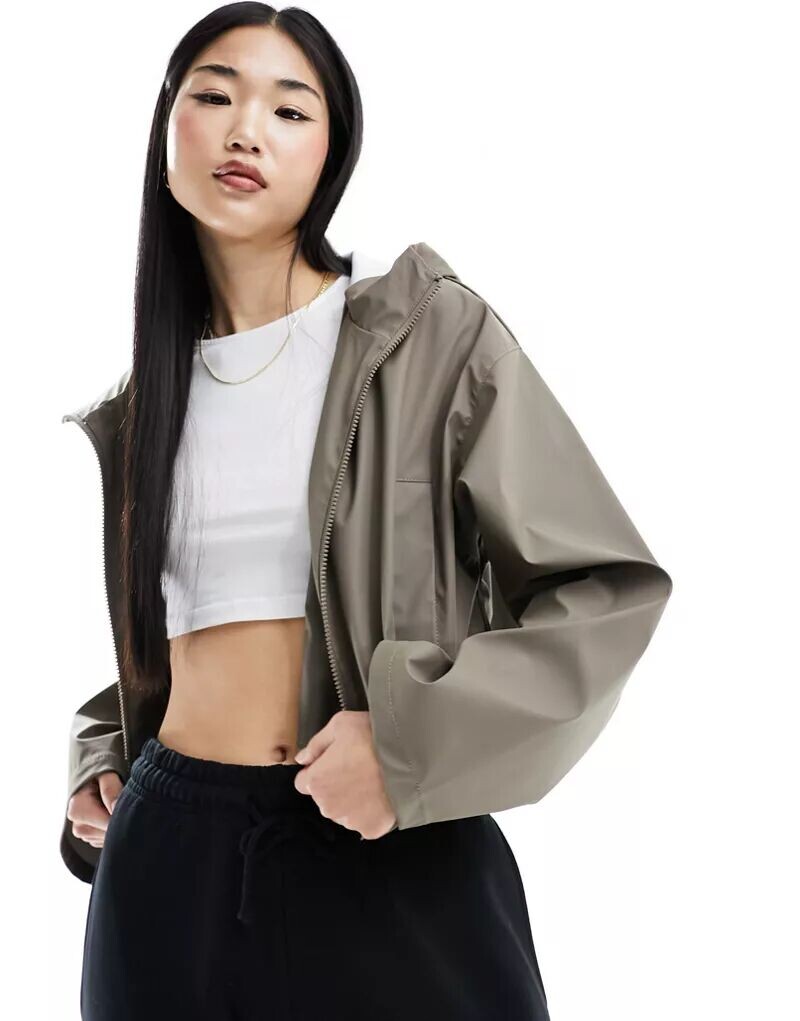 

Укороченный дождевик с капюшоном ASOS грибно-коричневого цвета