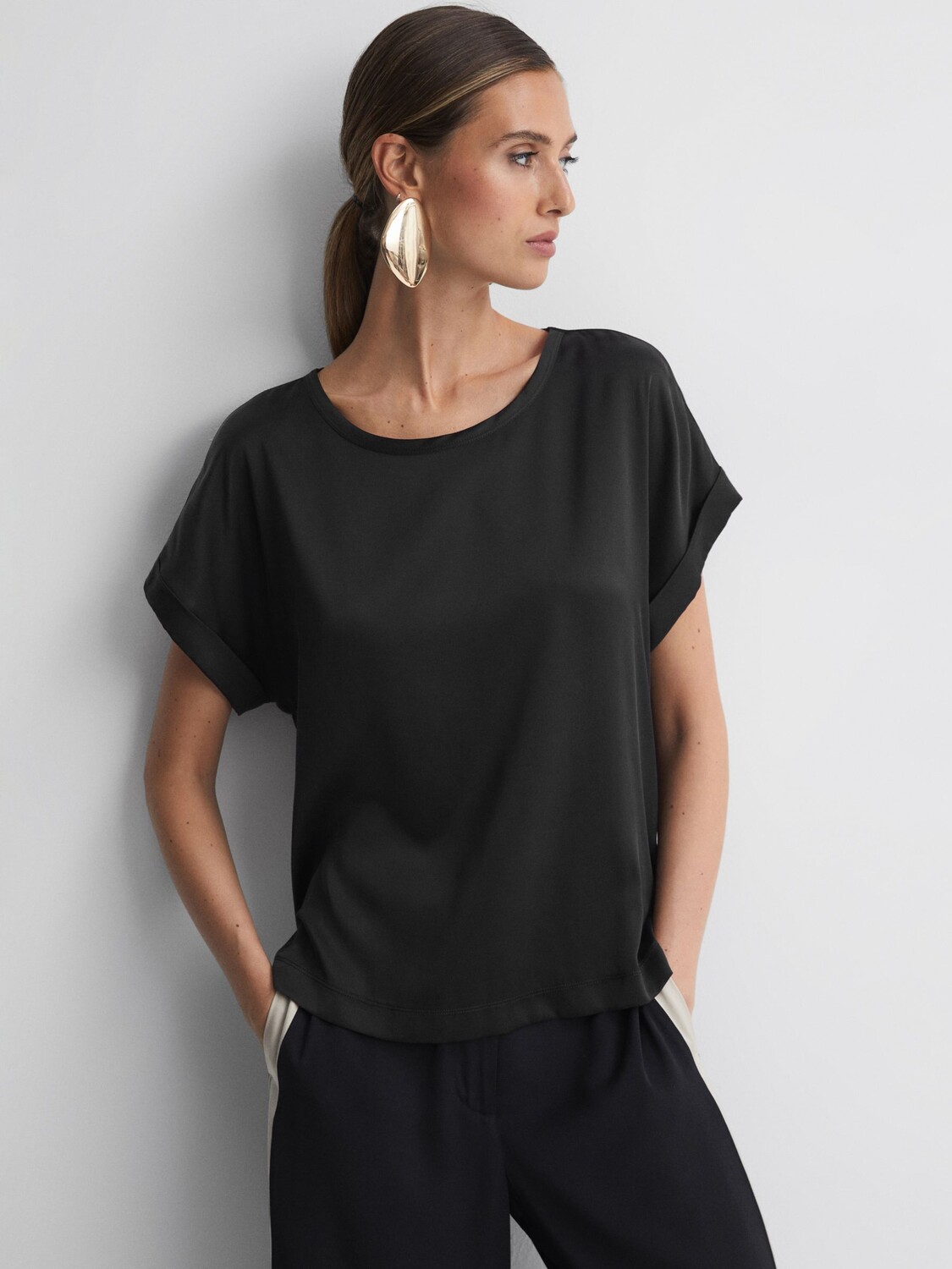 

Шелковый топ Helen спереди Reiss, черный