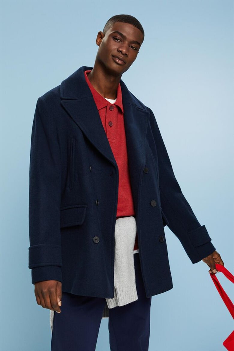 

Короткое пальто из шерсти и двубортное Esprit, синий